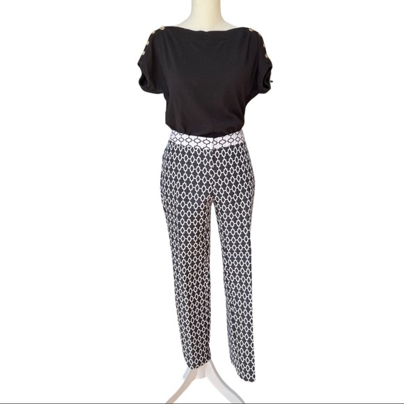 Worthington Women's Ankle Pants, Black/White, Brocade Geometric Pattern, Sz 4 - Picture 2 of 12